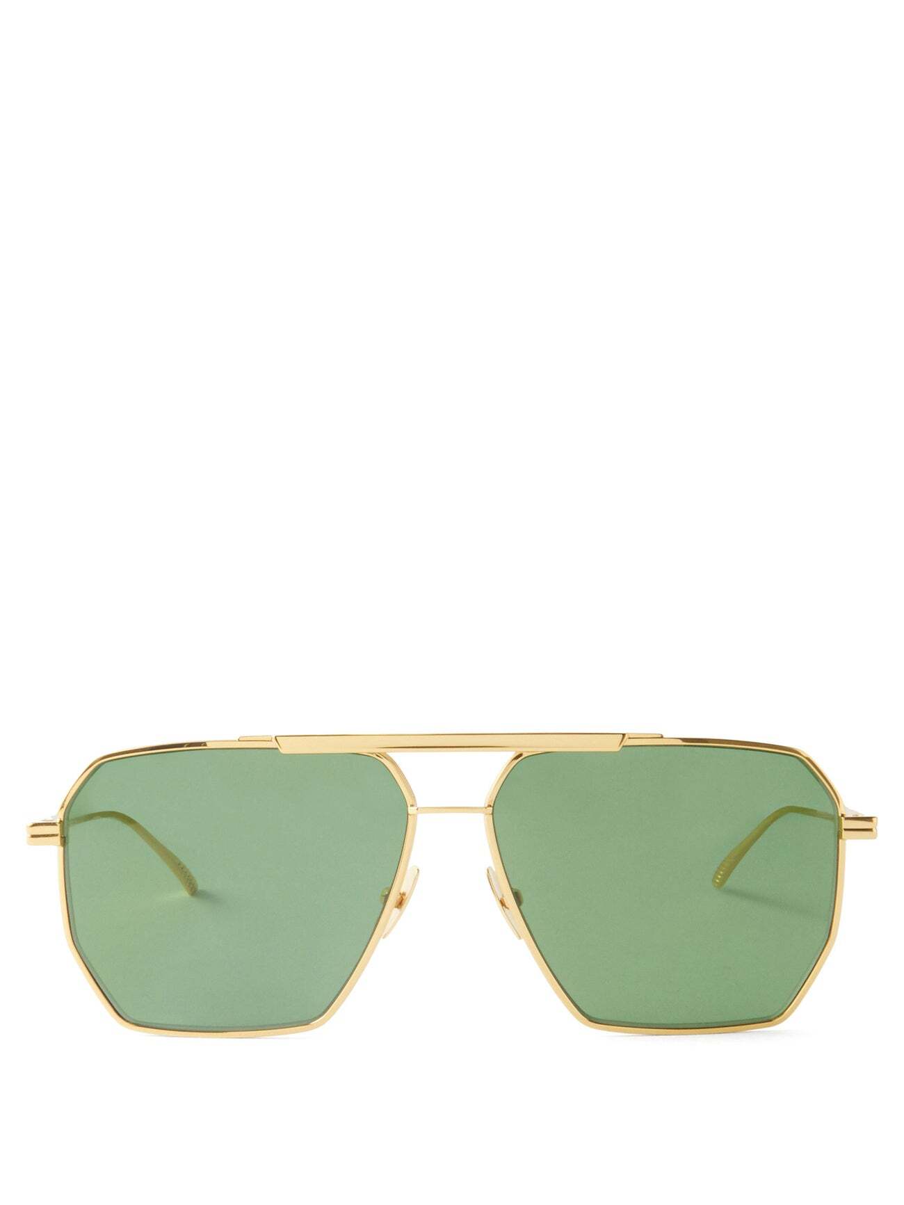Bottega Veneta - Aviator Metal Sunglasses - Womens - Green Gold