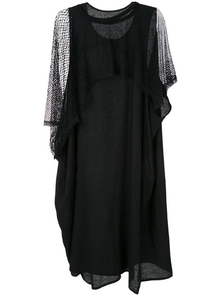 Y's deconstructed mesh-sleeve dress in black