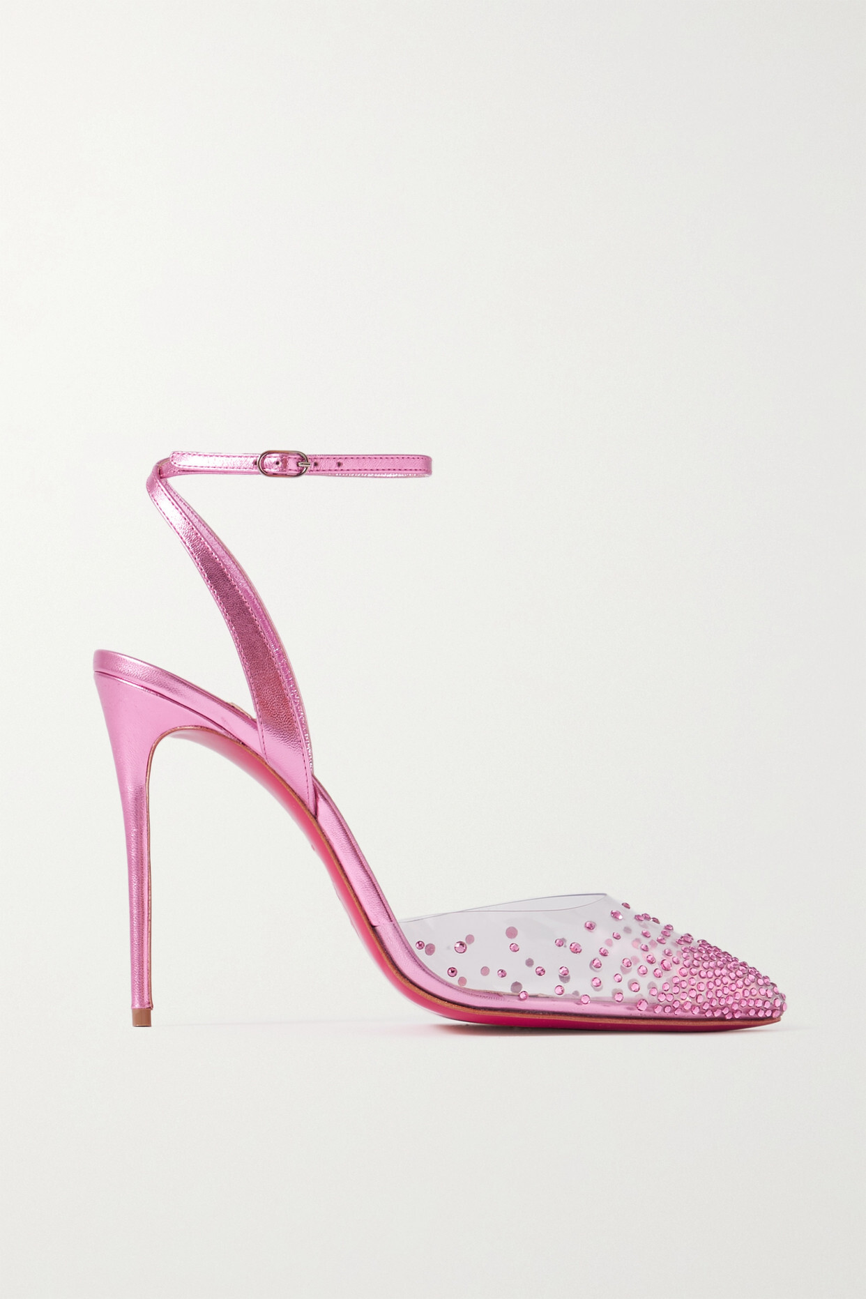 Christian Louboutin - Spikaqueen 100 Crystal-embellished Pvc And Metallic-leather Pumps - Pink