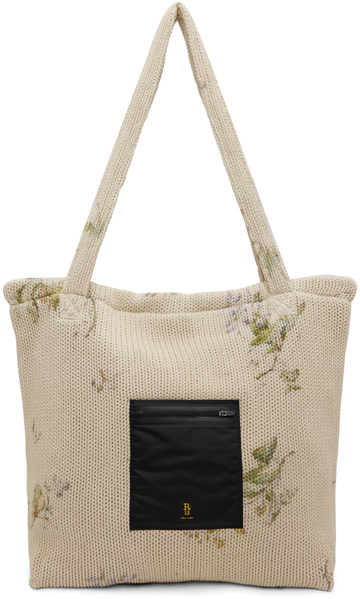 r13 beige flower tote bag in khaki
