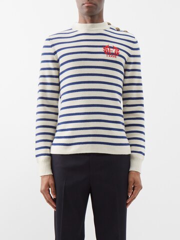 erdem - hamish logo striped wool-blend sweater - mens - cream multi