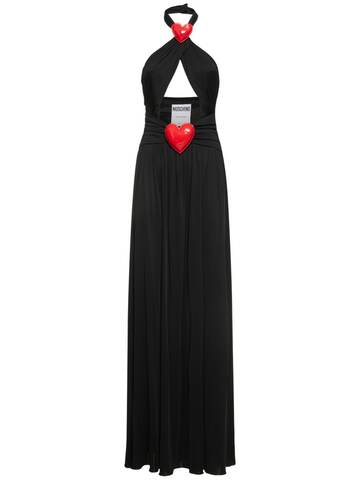 MOSCHINO Viscose Organza Cutout Long Dress in black