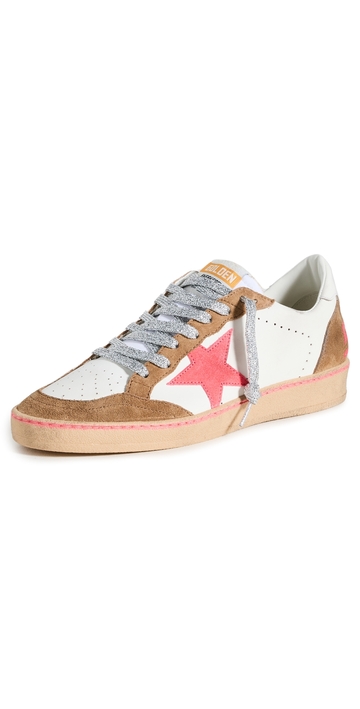 golden goose ball star leather upper suede star toe sneakers white/tabacco/pink 39