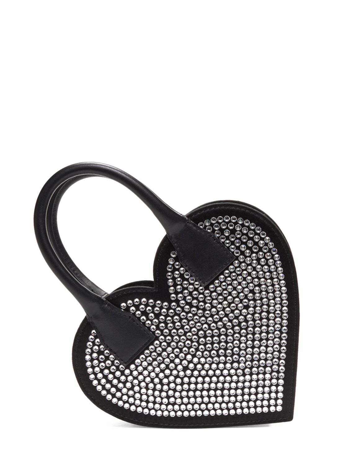 MACH & MACH Heart Satin & Strass Top Handle Bag in black