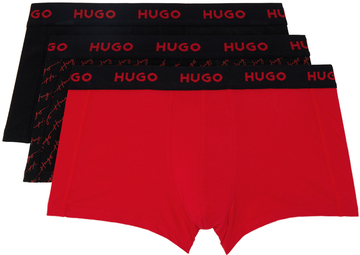 hugo three-pack multicolor graphic boxers in red