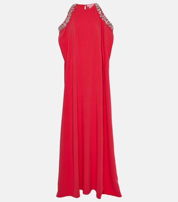 oscar de la renta crystal-embellished silk-blend gown in red
