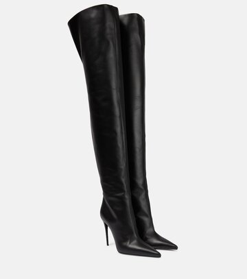 dolce&gabbana over-the-knee leather boots with garter belt in black