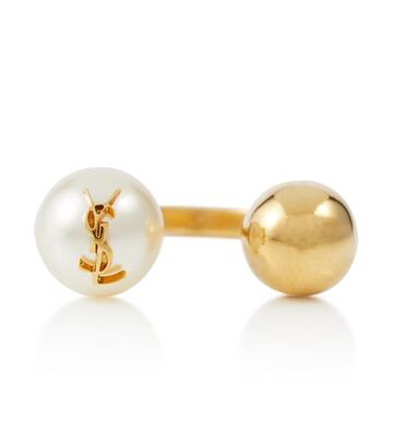 saint laurent faux pearl ring in gold