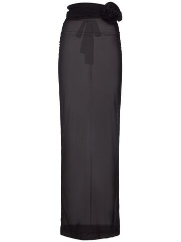 DOLCE & GABBANA Draped Tulle Jersey Long Skirt W/ Flower in black
