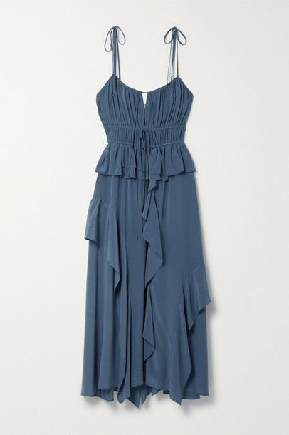 Ulla Johnson - Livinia Ruffled Gathered Silk Midi Dress - Blue