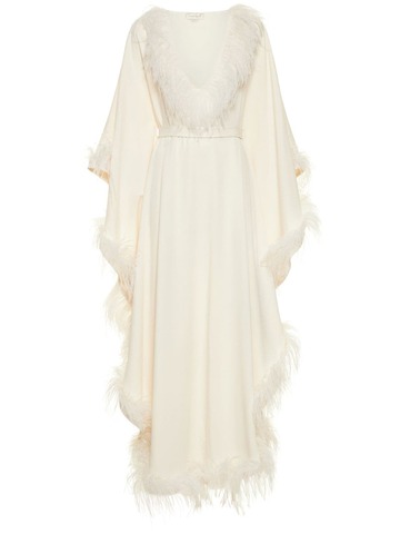 ZUHAIR MURAD Belted Cady Caftan Dress W/ Feathers in white