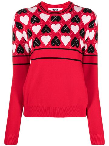 msgm heart-print intarsia-knit jumper - red