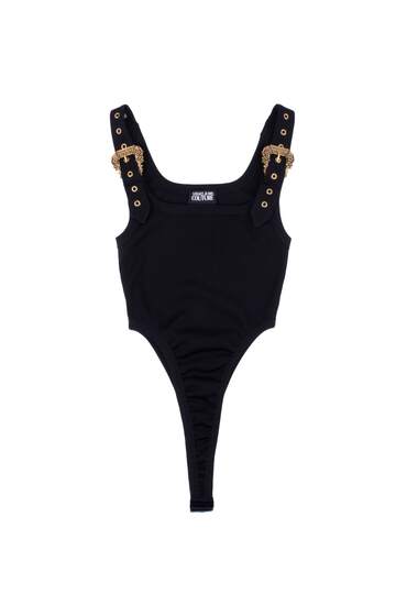 Versace Jeans Couture Buckled Ribbed Bodysuit W/ Cut Outs in black