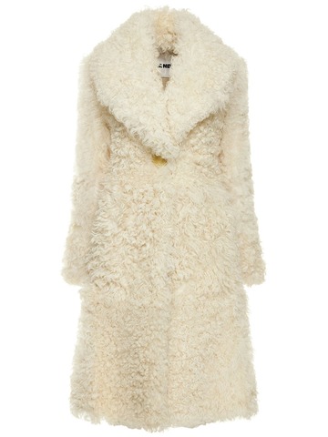 jil sander long lambfur coat in white