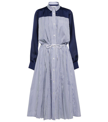 Sacai Cotton-blend striped midi dress in blue