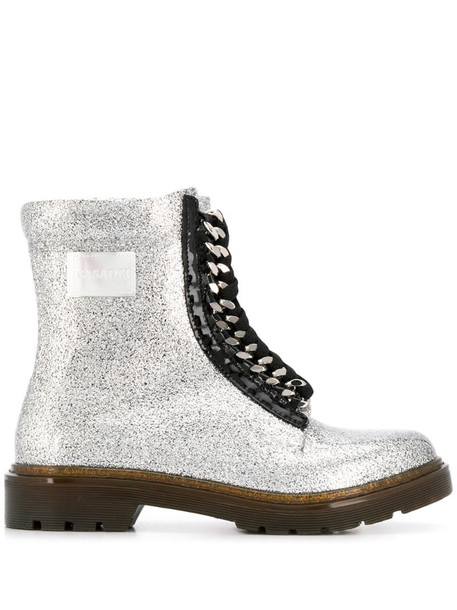 Casadei glitter effect chain detail boots in silver