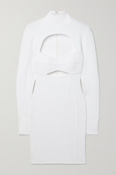Hervé Léger - Cutout Ribbed Velvet Mini Dress - White