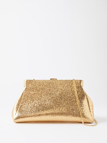 demellier - cannes metallic-leather clutch bag - womens - gold