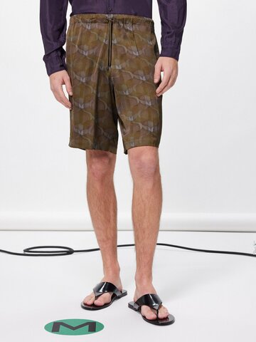dries van noten - piperi printed satin shorts - mens - olive