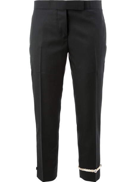 Thom Browne embroidered ankle cropped trousers in black