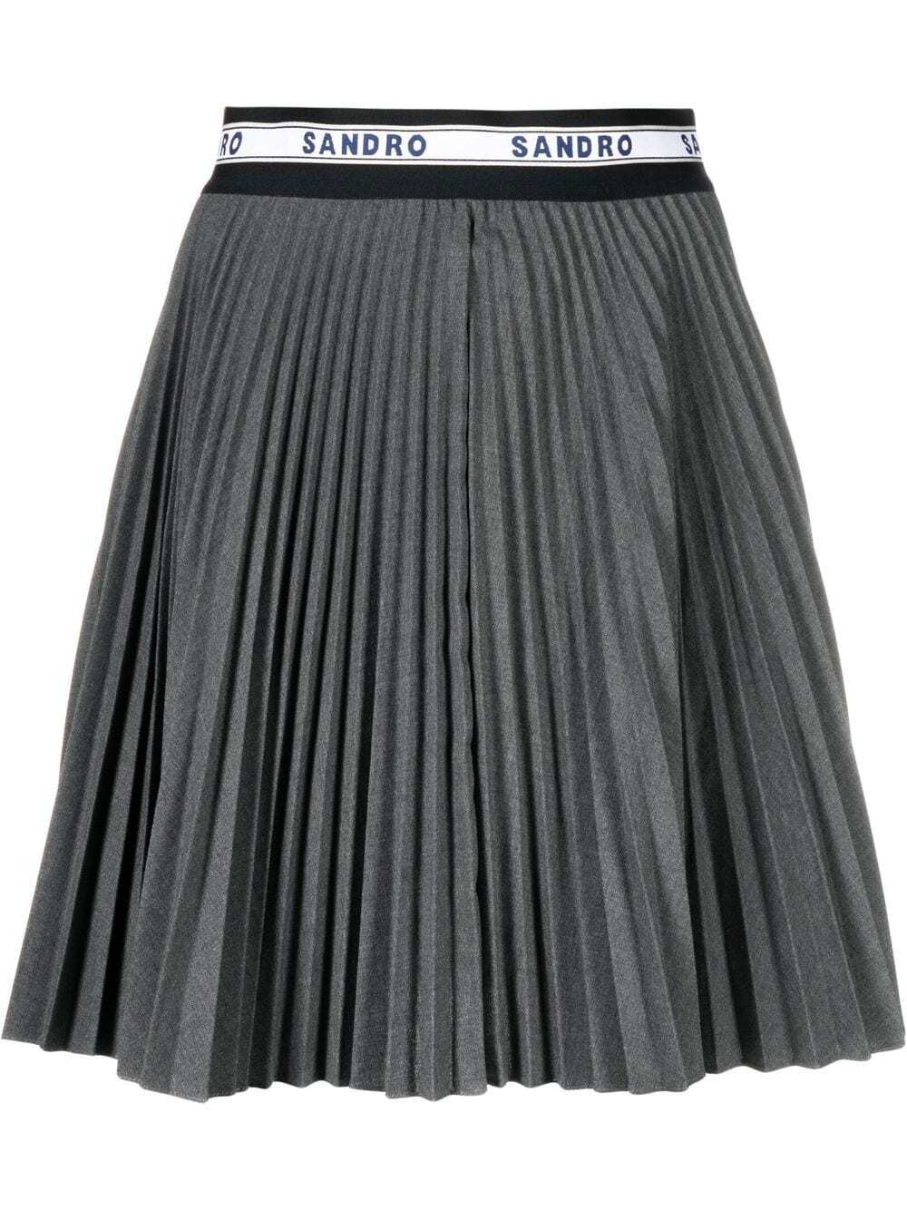 SANDRO logo-waist pleated mini skirt - Grey