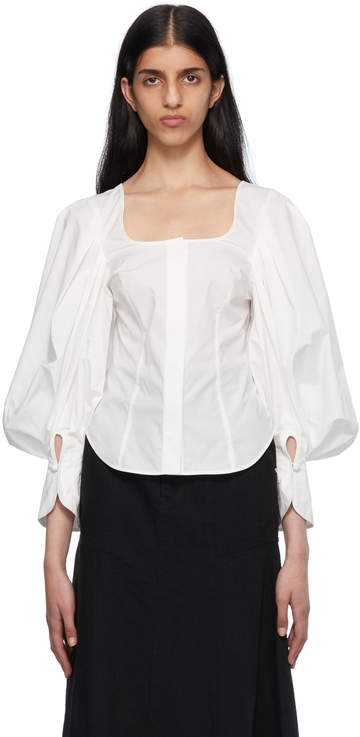 mame kurogouchi white bishop sleeve blouse