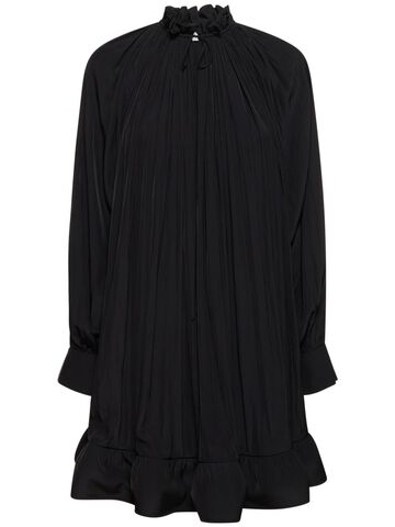 lanvin satin long sleeve mini dress w/ ruffles in black