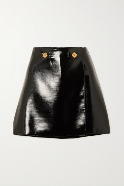 Versace - Coated-wool Wrap Mini Skirt - Black