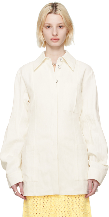 jil sander white pointed collar jacket in natural