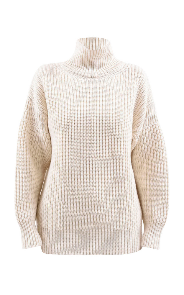 Marni Oversized Rib-Knit Wool Turtleneck Sweater in white