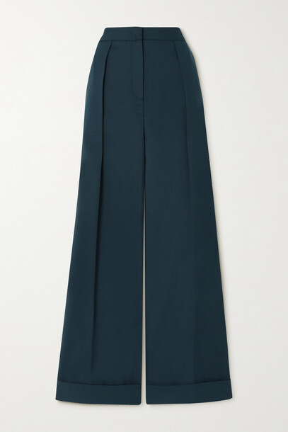 Interior - + The Vanguard The Proportion Pleated Cotton And Wool-blend Wide-leg Pants - Blue