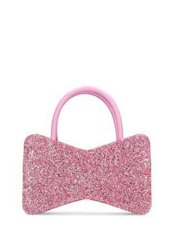 mach & mach bow shape glitter top handle bag in pink