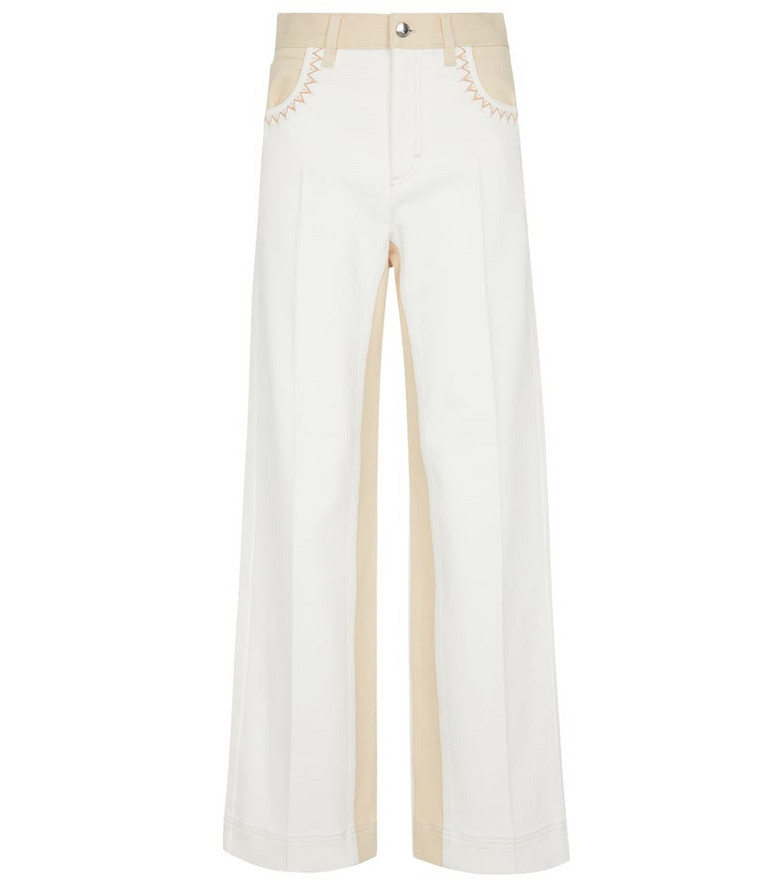 ChloÃ© High-rise wide cotton-blend pants in white