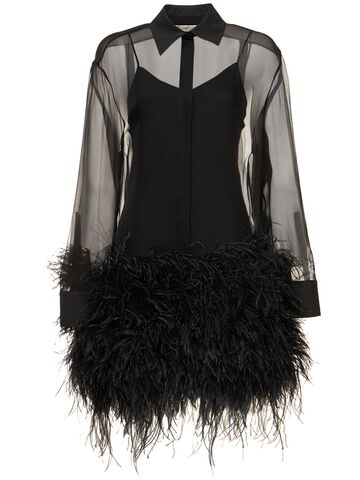 valentino silk chiffon mini shirt dress w/feathers in black