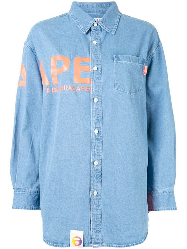 AAPE BY *A BATHING APE® logo-print button-up denim shirt in blue