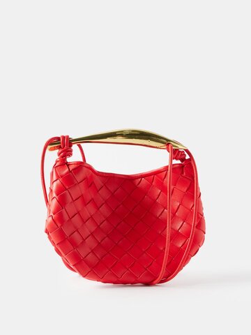 bottega veneta - sardine mini intrecciato-leather cross-body bag - womens - red