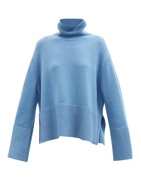 Totême - Ribbed Roll-neck Wool-blend Sweater - Womens - Blue