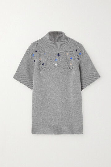 See By Chloé See By Chloé - Embroidered Wool Turtleneck Sweater - Gray