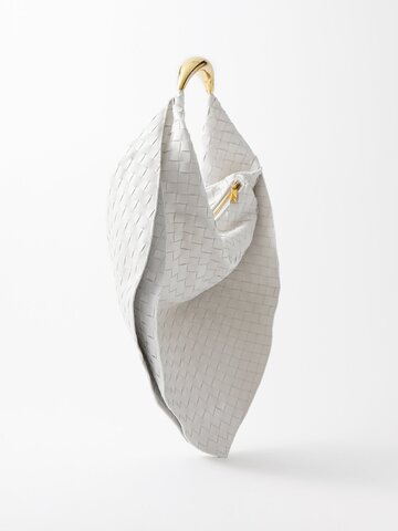 bottega veneta - foulard intrecciato-leather shoulder bag - womens - white