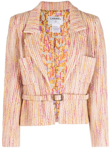 chanel pre-owned 2001 open-front belted tweed jacket - multicolour