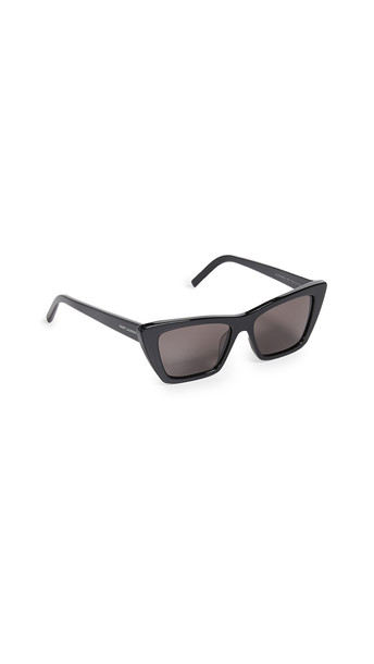 Saint Laurent Narrow Cat Eye Sunglasses in black / grey / green