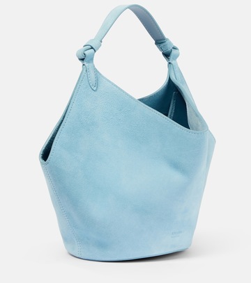 khaite lotus mini suede tote bag in blue
