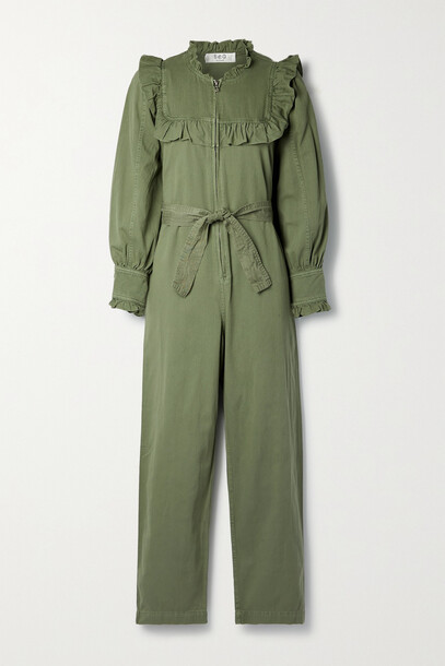 Sea - Stan Belted Ruffled Cotton-twill Jumpsuit - Green
