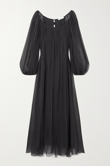 Chloé Chloé - Ruffled Pleated Silk-chiffon Midi Dress - Black