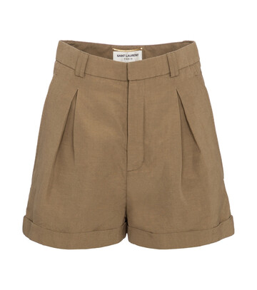 saint laurent silk and linen shorts in brown