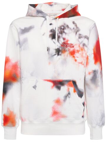 alexander mcqueen floral all over print cotton hoodie in white / multi