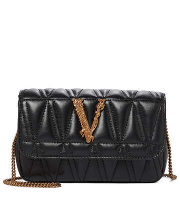 versace virtus small leather shoulder bag in black