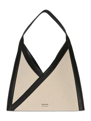 khaite small sara canvas & leather tote bag in black / natural