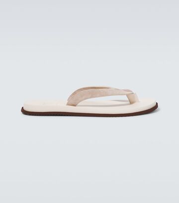 brunello cucinelli suede thong sandals in white