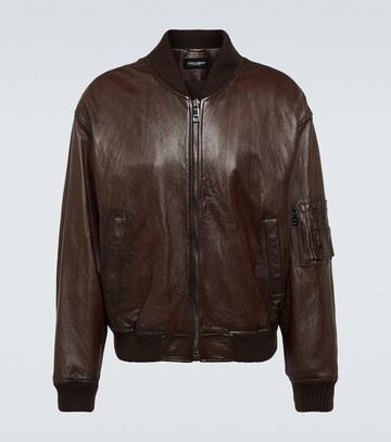 dolce&gabbana leather bomber jacket in brown